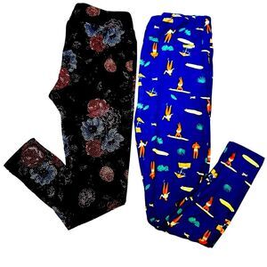2 Pair bundle LuLaRoe Women's Leggings T/C Buttery Soft Floral & Beach Sz 12-18